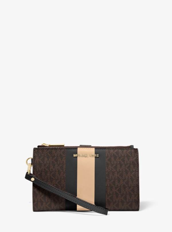 Damske Penazenky Michael Kors Adele Logo Stripe Smartphone Hnede Čierne - Doplnky Michael Kors Sleva | MCOAF-4712